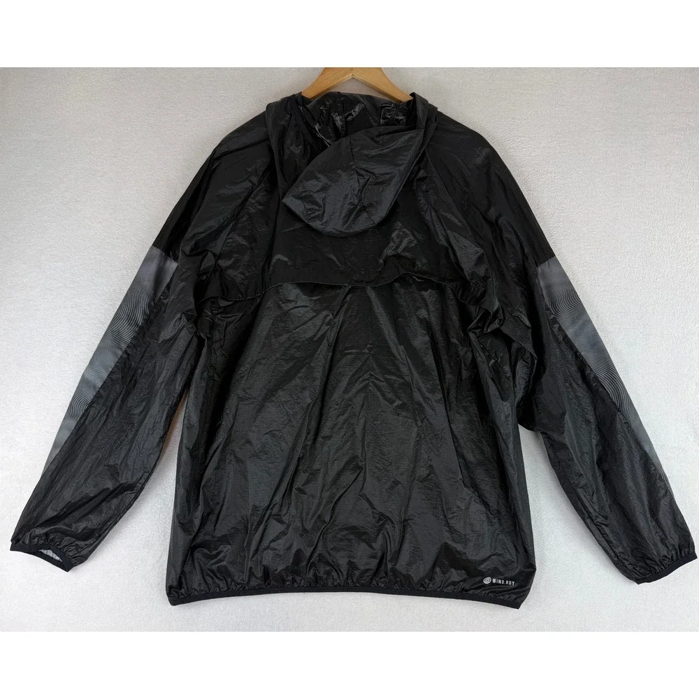 Adidas Windbreaker Jacket Mens‎ XL Black Quarter Zip Hooded Pullover HD4336